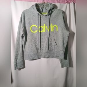 Calvin Klein Gray Hoodie with Neon Yellow Logo